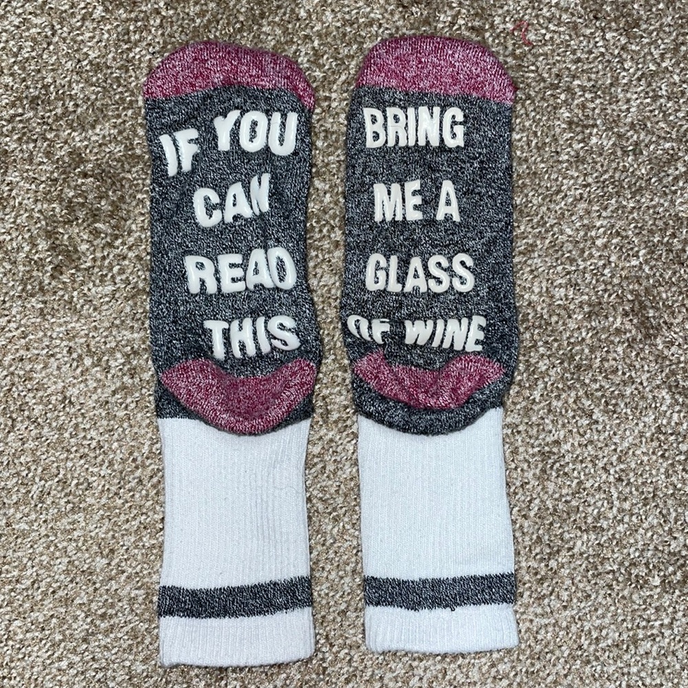 Wine-Themed Women's Socks - Pink and Gray